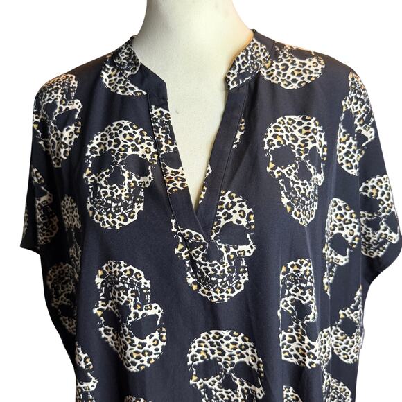 Emery Rose Leopard Print Skull Dress, Edgy Goth Black Stretch, Plus Size 4XL - Picture 2 of 8